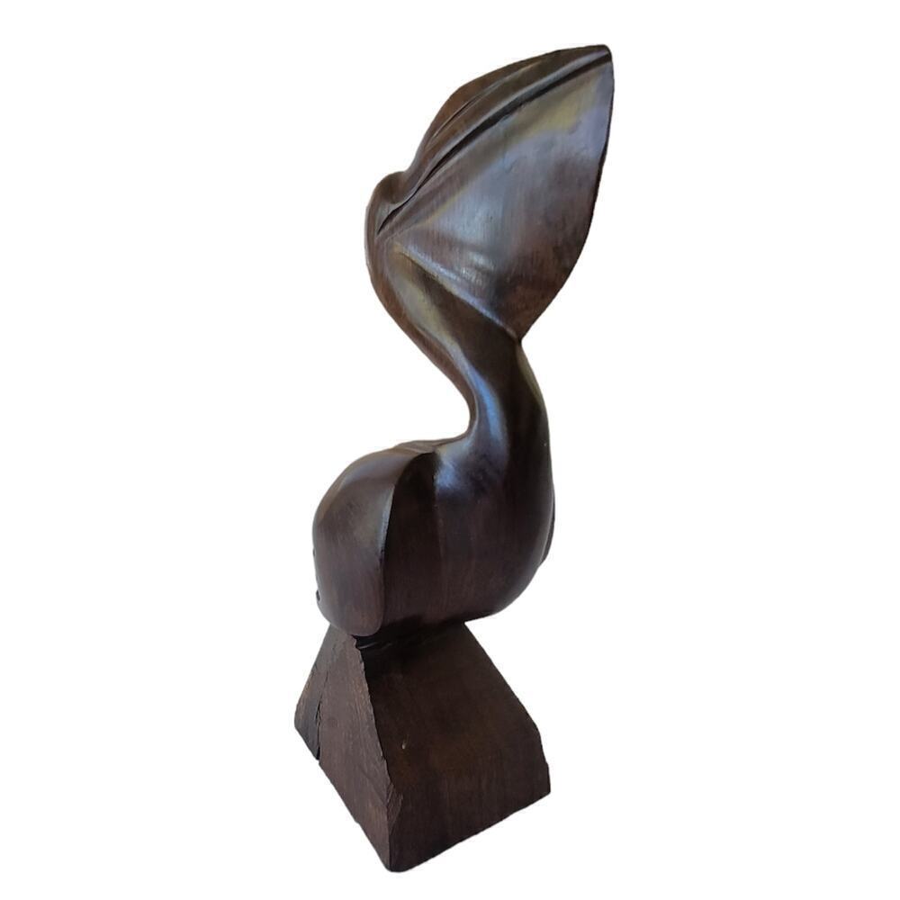 Vintage Art Hand Carved Pelican Wood Figurine Paper Weight Nautical Home Decor